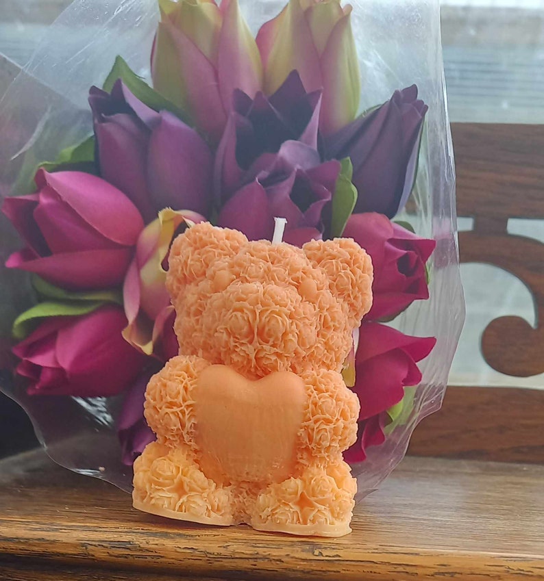 Made to order Orange Teddy with Love Heart. Made with a Rapeseed and coconut blend Vegan Friendly. Kosher and Halal Certified image 1