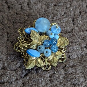 Vintage Ornate Gold Tone and Glass Bead Brooch
