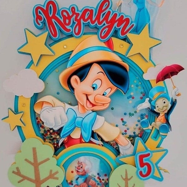 Topper de gâteau de Pinocchio, décoration de fête de Pinocchio, topper personnalisé de Pinocchio, décoration d’anniversaire de Pinocchio, fête à thème de Pinocchio