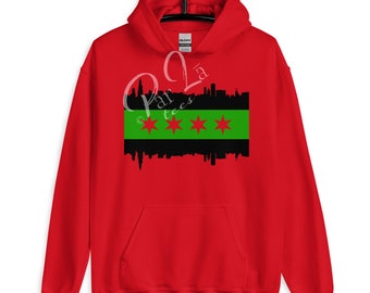 Blk Chi Flag Hoodie Red South Side Chicago