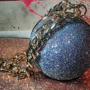 Hard Glitter Ball Blue Sparkle Clutch -  Street Style Clutch -  Bold Statement Piece -Textured Glam Style - Clutch for Jean Style
