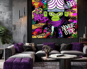 Mojo Jojo High Modern Graffiti Artwork Stretched Canvas - Pop Culture Cartoon Wall Art - Cartoon Villain Wall Hanging