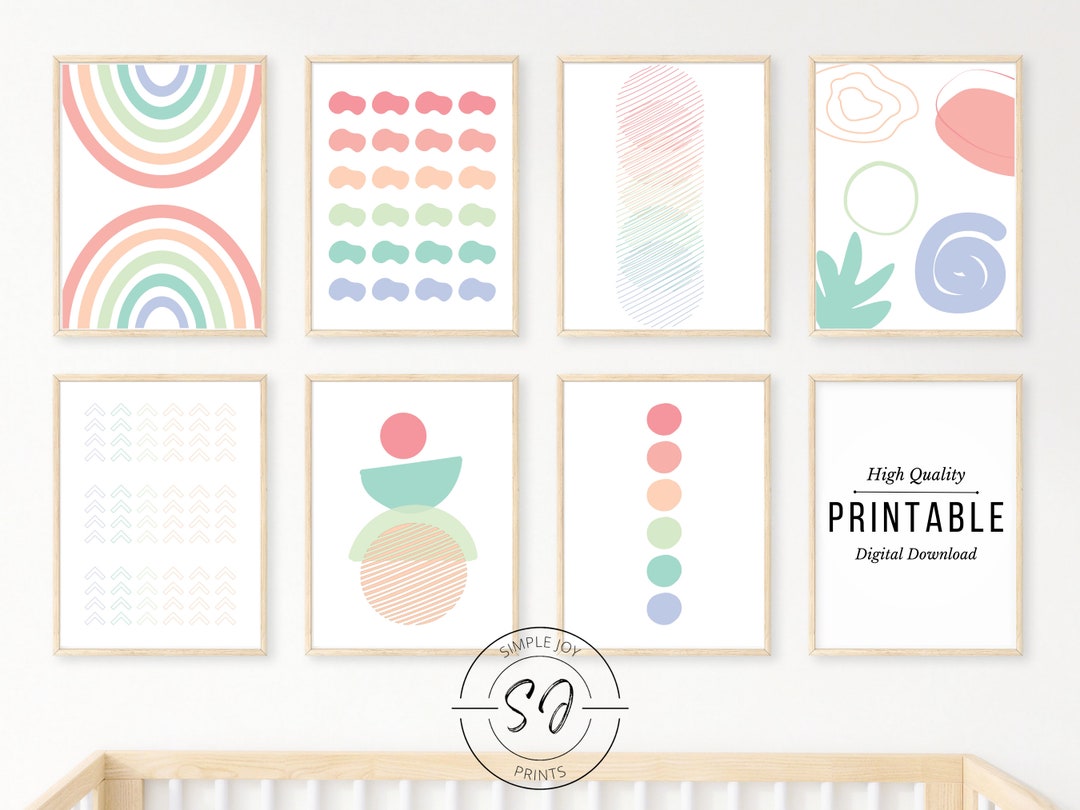 Abstract Pastel Rainbow Nursery Wall Art Collection Montessori Boho ...
