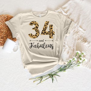 Camiseta 34 y fabulosa, camiseta de 34 cumpleaños, camiseta de leopardo de 34 cumpleaños, camiseta de 34 cumpleaños para mujer, camiseta de moda fabulosa de 34 cumpleaños