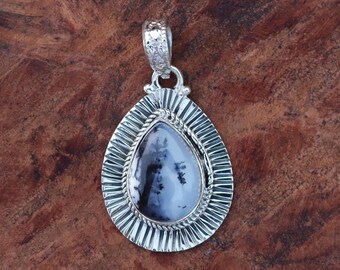 Dendritic Agate 925 Sterling Silver Pendant Necklace