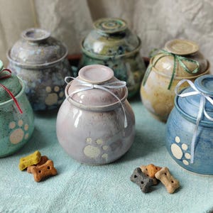 One Hand-thrown Ceramic Pet Treat Jar with Lid