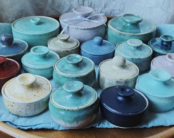 One Hand-thrown Ceramic Sugar, Salt, Tea, or Jewelry Jar with Lid