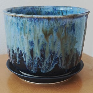 Hand-thrown Ceramic Plant Pot with Matching Saucer