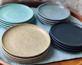 One Set of 4 Small Hand-thrown Ceramic Appetizer, Bread, or Dessert Plates