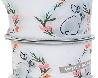 Ruban de Pâques, lapin et fleurs, ensemble de 2 pièces