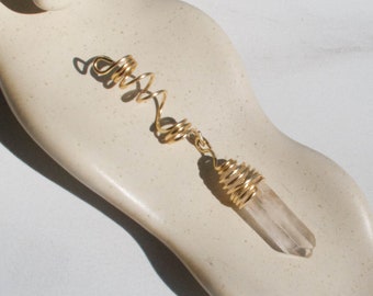 Handmade Gold Loc Jewelry Wrapped Clear Quartz Crystal Loc Jewelry