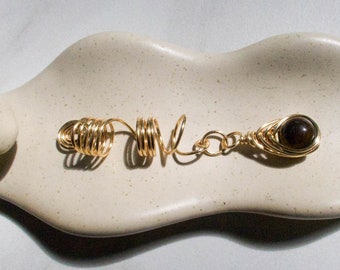 Formal Gold Loc Jewelry Herringbone with Brown Tigers Eye Dreadlock Accessories