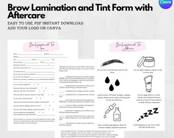 Editable Eyebrow Lamination with Aftercare Instructions Easy Download PDF
