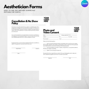 Aesthetician Technician Form Cancellation No Show Policy Photo and Video Consent Form Instant PDF Download Editable