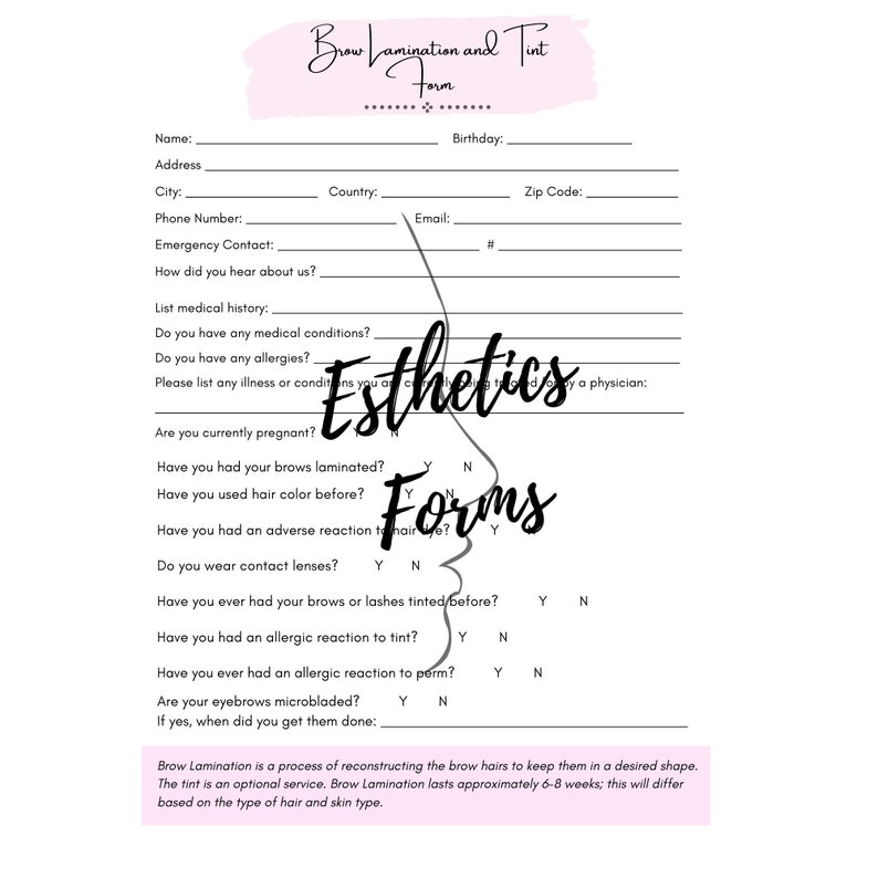 Editable Eyebrow Lamination With Aftercare Instructions Easy Download PDF Etsy