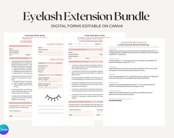 Eyelash Extension Client Forms Bundle | Consent Waiver, Policy, Notes (Canva Templates)
