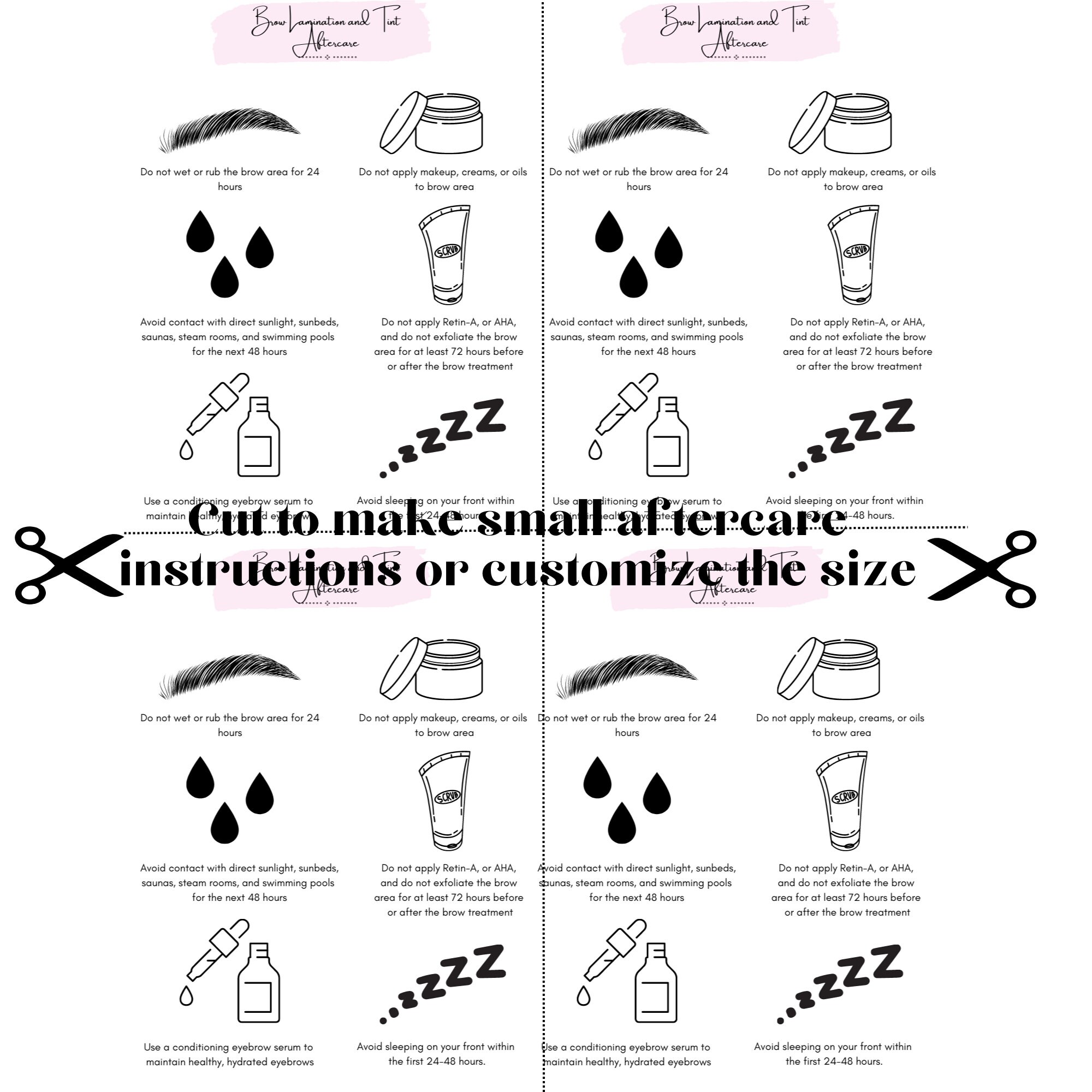 Editable Eyebrow Lamination With Aftercare Instructions Easy Download