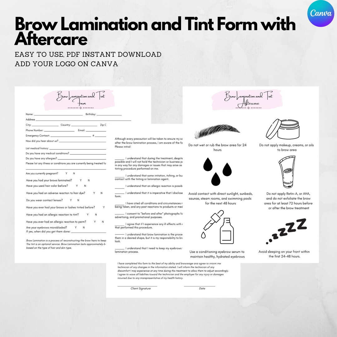 Editable Eyebrow Lamination With Aftercare Instructions Easy Download