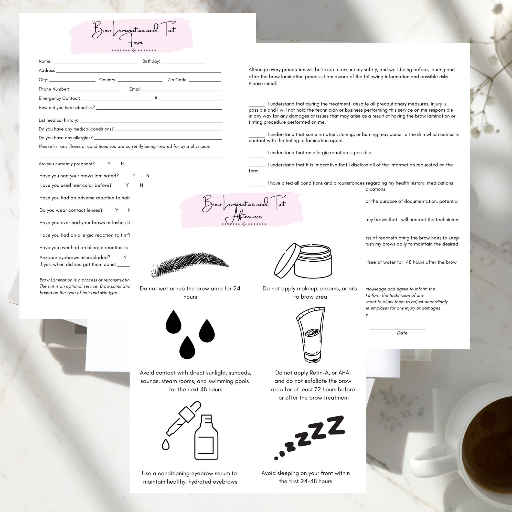 Editable Eyebrow Lamination With Aftercare Instructions Easy Download