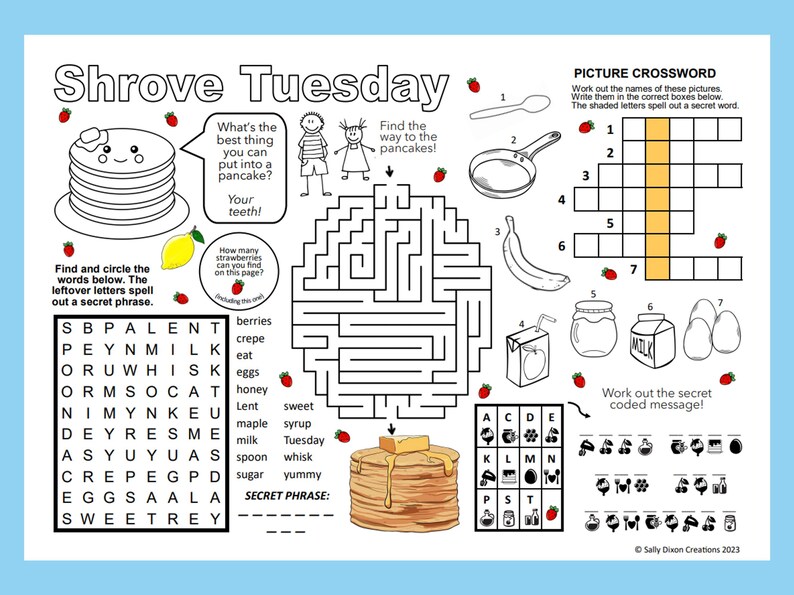 Shrove Tuesday, Pancake Day, Puzzle Sheet, Digital Download, Printable ...