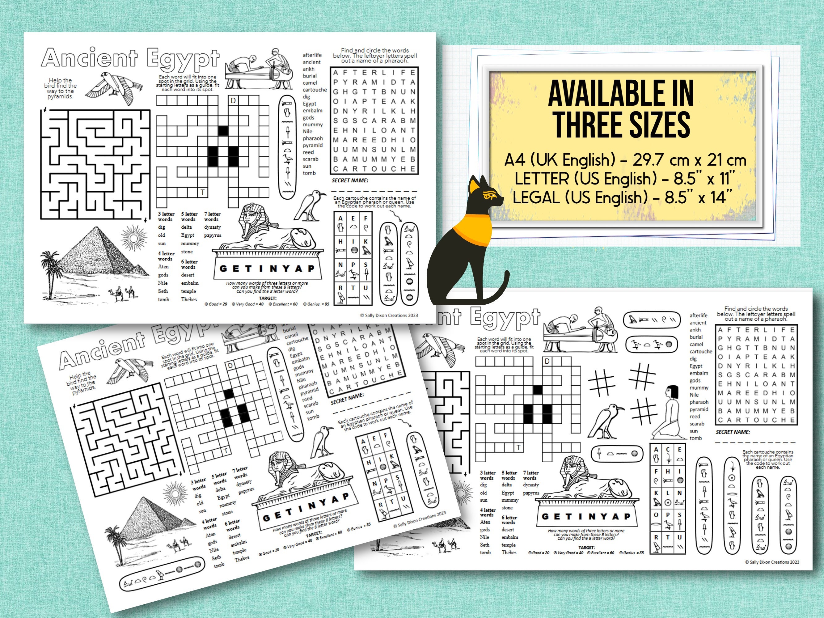 ANCIENT EGYPT Printable, Puzzle Place Mat, Crossword Puzzles, Egyptian
