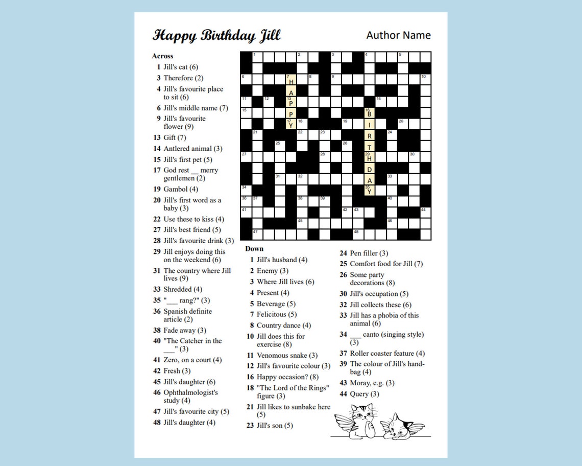 Printable CUSTOM CROSSWORD Puzzle, Birthday Gift, PDF, Crossword ...