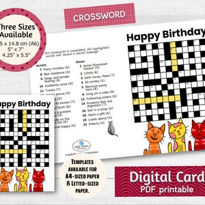 Kreuzworträtsel druckbare Karte, Happy Birthday Karte, digitaler Download als PDF, Geburtstag Grußkarte, Puzzle druckbare Karte, Kreuzworträtsel