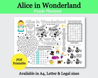 Alice in Wonderland puzzelplacemat: activiteitenblad literatuur (digitale pdf-download)