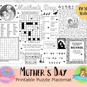 Mother&#39;s Day Puzzle Sheet, Digital download, Printable puzzles, PDF, Activity sheet, puzzle sheet, crosswords, word search
