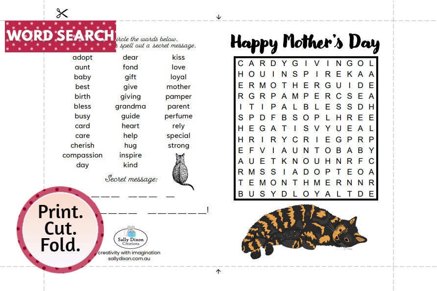 Mother's Day Card, WORD SEARCH Printable Card, Mother's Day Card, PDF ...
