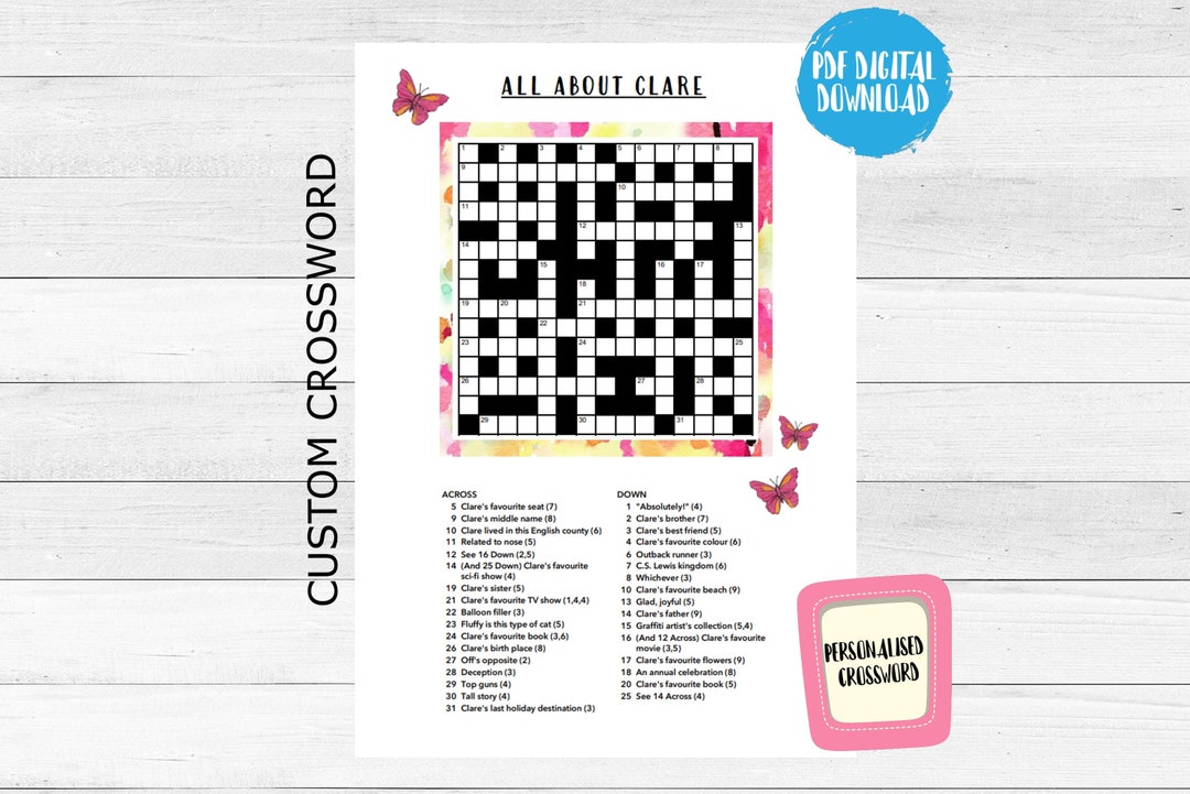 Printable CUSTOM CROSSWORD Puzzle, Digital, Birthday Gift, PDF ...