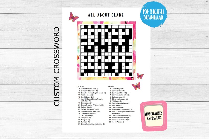 Printable CUSTOM CROSSWORD Puzzle, Digital, Birthday Gift, PDF ...