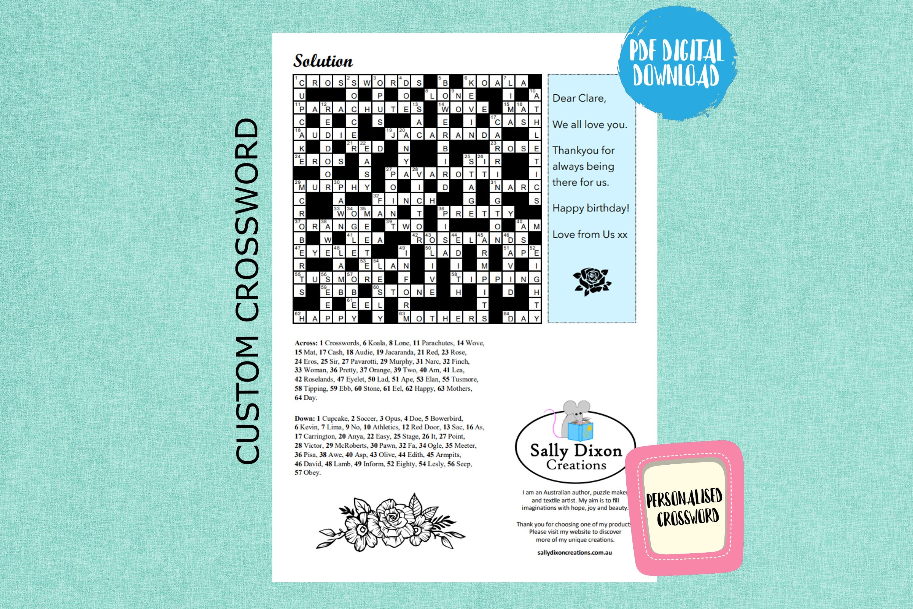 Printable CUSTOM CROSSWORD Puzzle, Birthday Gift, PDF, Crossword ...