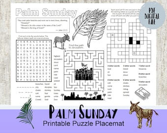 Palm Sunday Puzzle Placemat: Printable Activity Sheet (PDF Digital Download)