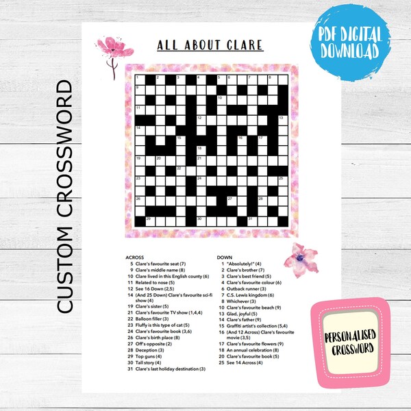 Custom Crossword Puzzle Etsy