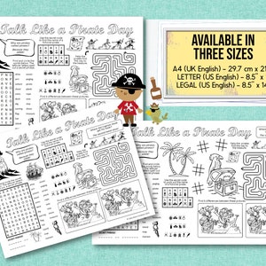PIRATES Puzzle Place Mat, Talk Like a Pirate Day Printable, Crossword ...