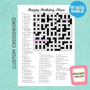 Printable CUSTOM CROSSWORD puzzle, Birthday gift, PDF, crossword puzzles, Activity sheet, Custom puzzles, crossword, personalized crossword