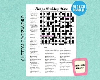 Printable CUSTOM CROSSWORD puzzle, Birthday gift, PDF, crossword puzzles, Activity sheet, Custom puzzles, crossword, personalized crossword