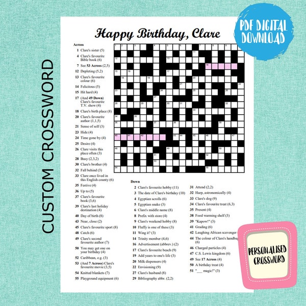 Custom Crossword Puzzle Etsy