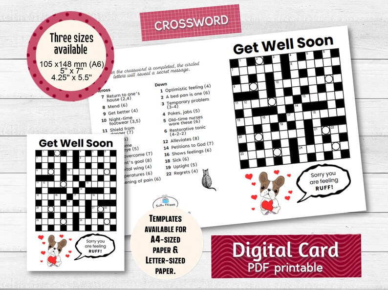 Get Well Card CROSSWORD Printable Card PDF Digital Download Greeting Get Well Card CROSSWORD Printable Card PDF Digital Download Greeting