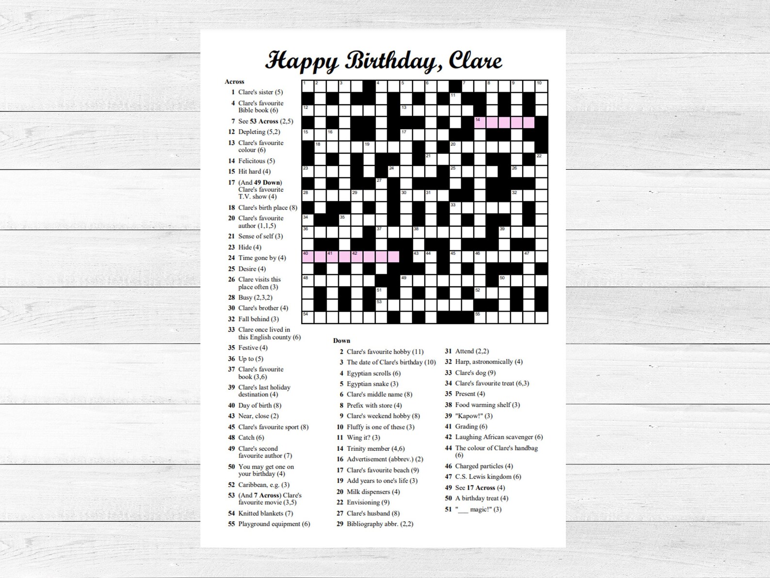 Printable CUSTOM CROSSWORD Puzzle, Birthday Gift, PDF, Crossword ...
