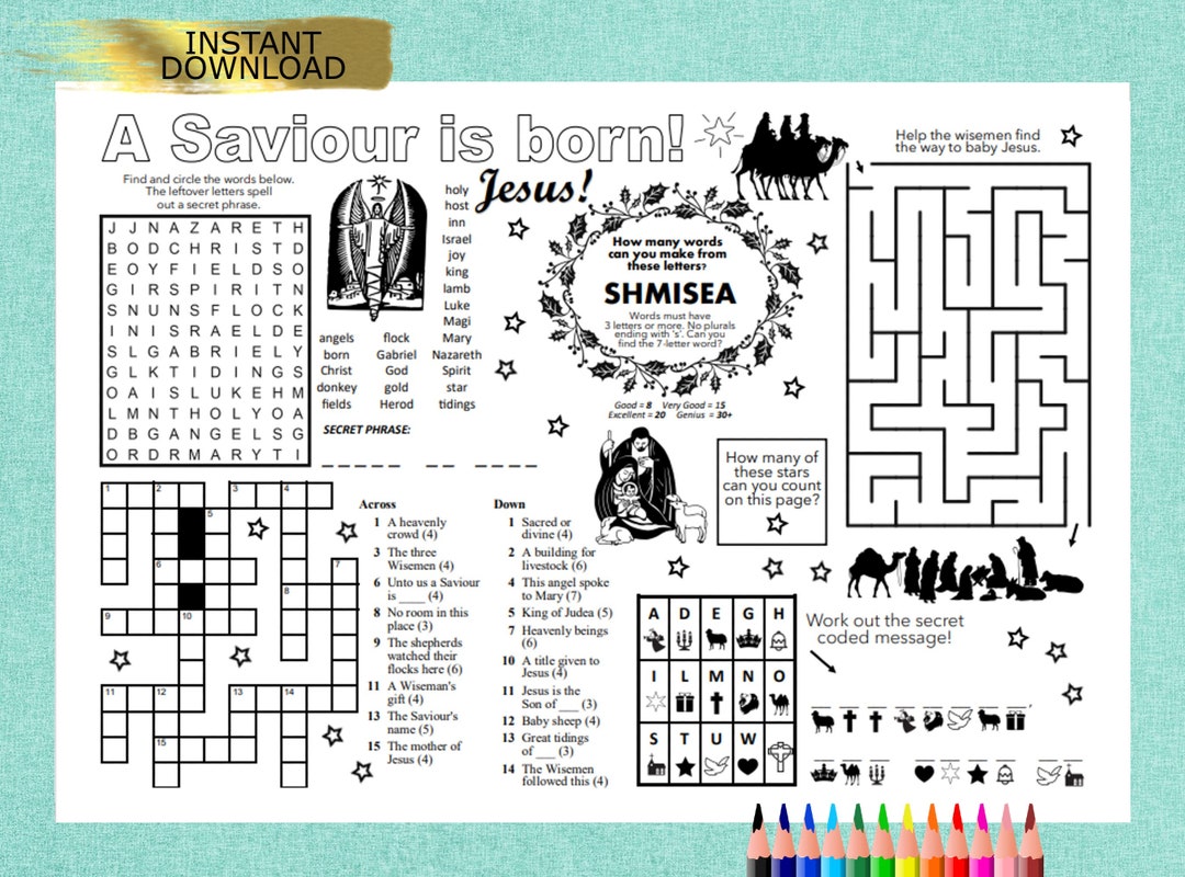 CHRISTMAS Nativity Puzzle Placemat PDF Crossword Puzzles Etsy UK