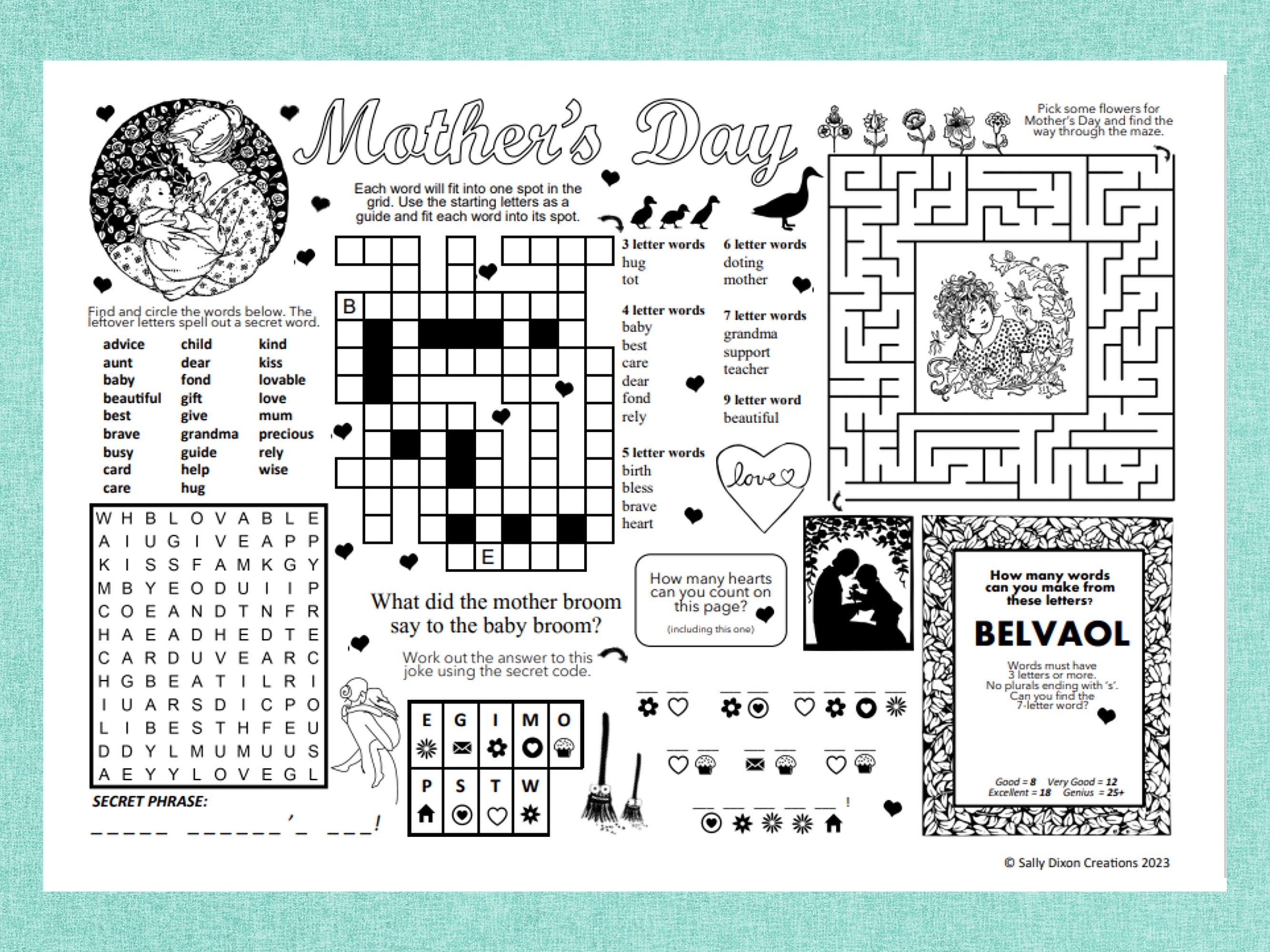 Mother's Day Puzzle Sheet, Digital Download, Printable Puzzles, PDF ...