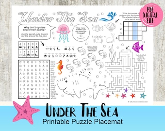Under the Sea-puzzelplacemat: afdrukbaar activiteitenblad voor kinderen (digitale pdf-download)