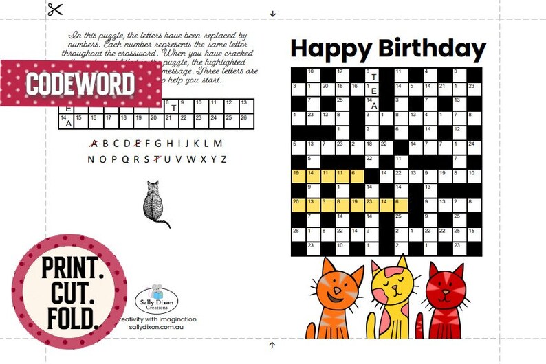 Code Word Puzzle Birthday Card: Printable Code Breaker (PDF Digital ...