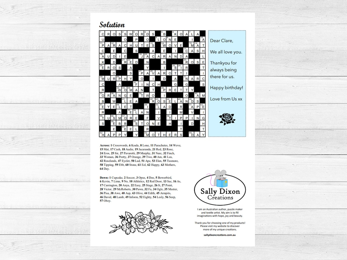 Printable CUSTOM CROSSWORD Puzzle, Birthday Gift, PDF, Crossword ...