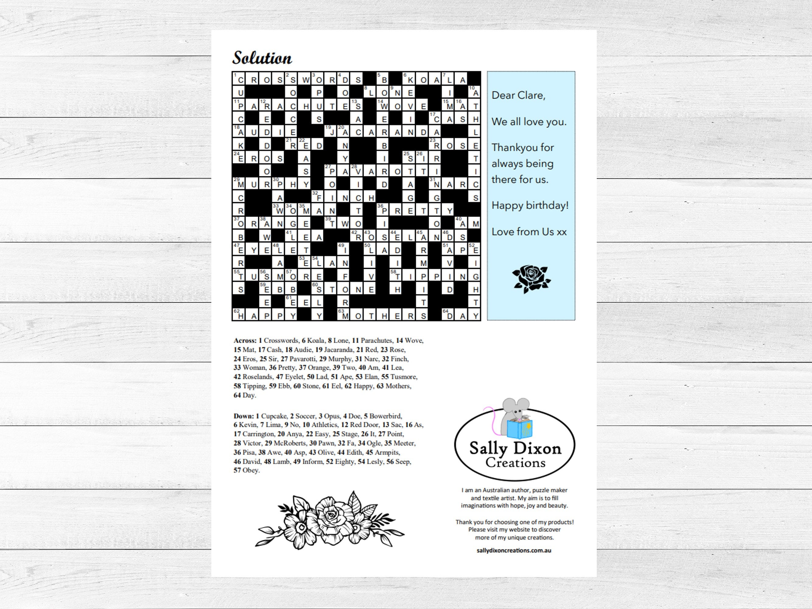 Printable CUSTOM CROSSWORD Puzzle, Birthday Gift, PDF, Crossword ...
