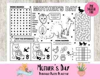 Mantel individual de rompecabezas para el Día de la Madre: Hoja de actividades imprimible (Descarga digital en PDF)