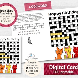 CODE WORD druckbare Karte, Happy Birthday Karte, digitaler PDF Download, Geburtstag Grußkarte, Code Breaker, Code Cracker Puzzle