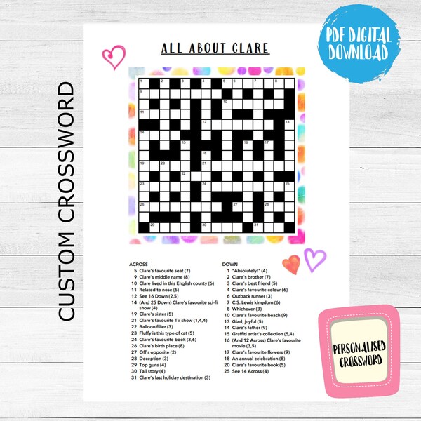 Custom Crossword Puzzle Etsy